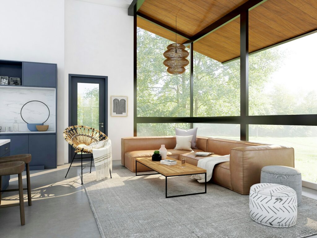Illustrative stock photograph of a contemporary living room; not an actual property offered for sale.